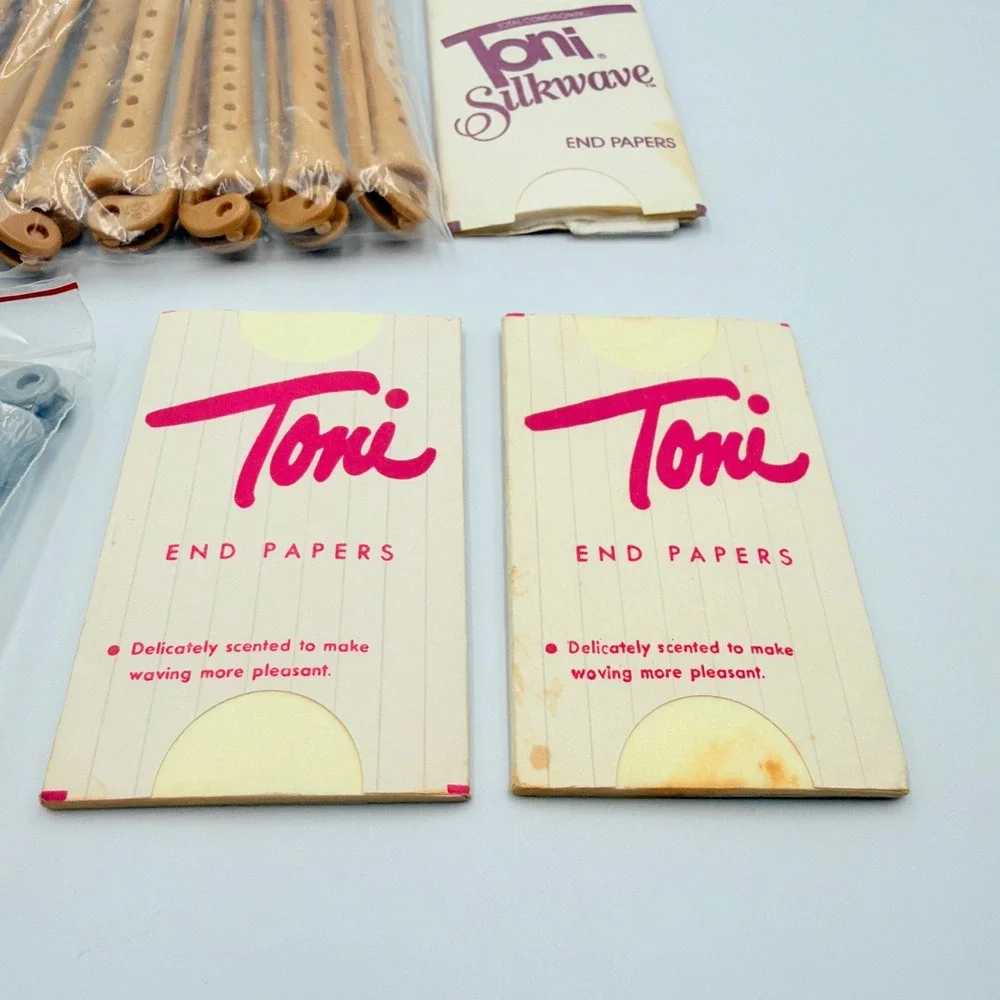 Vintage Toni Silkwave Hair Perm Rods End Papers Set Tan Gray Plastic MCM Beauty